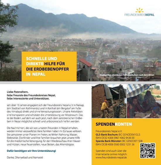 Spendenaufruf Erdbeben Kathmandu Nepal